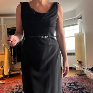 Black draped strap dress. Pencil knee straight skirt Size 10. Runs big.